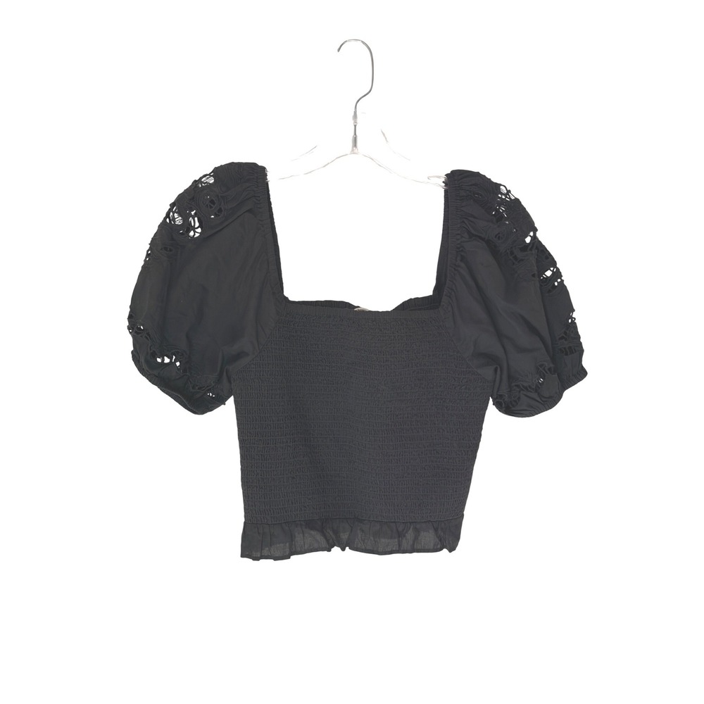American Eagle Top Women's Black Whimsigoth Puff Sleeve‎ Smocked Dainty Small